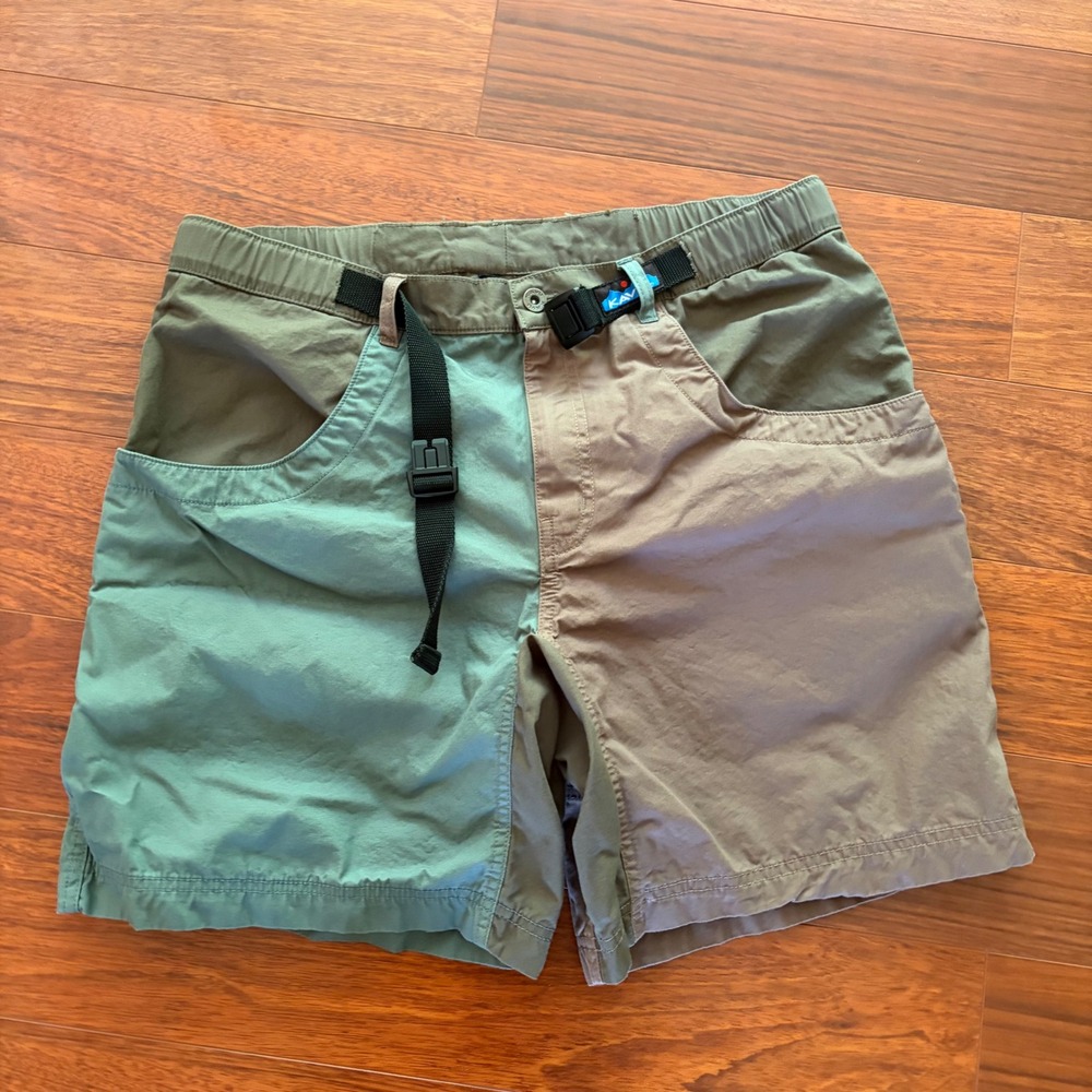 KAVU Mens XL Color Block Hiking Shorts Belted Outdoor Climbing Vintage